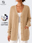 QUALFORT Cardigan Sweaters for Women, 100% Cotton Cardigan, V Neck Button Front Knit Sweater with Pockets, Long Sleeve Relaxed Fit Cardigan - Beige