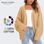 QUALFORT 100% Cotton Cardigan Sweaters for Women, V Neck Button Down Chunky Knit Cozy Relaxed Fit Sweater Cardigan - Beige