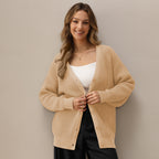 QUALFORT 100% Cotton Cardigan Sweaters for Women, V Neck Button Down Chunky Knit Cozy Relaxed Fit Sweater Cardigan - Beige
