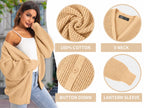 QUALFORT 100% Cotton Cardigan Sweaters for Women, V Neck Button Down Chunky Knit Cozy Relaxed Fit Sweater Cardigan - Beige