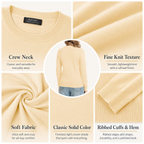 QUALFORT Women’s Crew Neck Pullover Sweater, Soft Lightweight Long Sleeve Knit Top, Solid Color Casual Sweater - Beige
