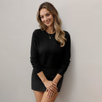 QUALFORT Women's 100% Cotton Pullover Sweater, Crew Neck Long Sleeve Lightweight Sweater for Women, Soft Classic Solid Color Knit Top - Black
