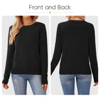 QUALFORT Women's 100% Cotton Pullover Sweater, Crew Neck Long Sleeve Lightweight Sweater for Women, Soft Classic Solid Color Knit Top - Black