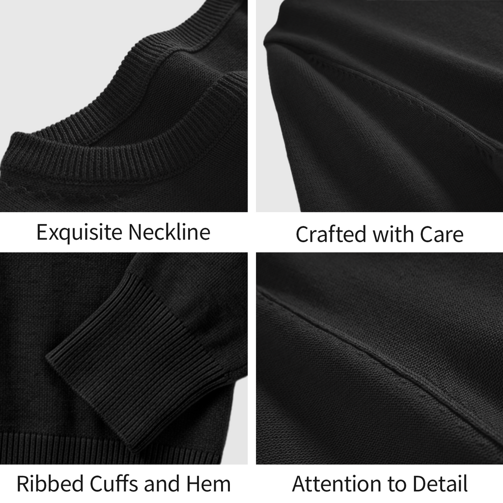 QUALFORT Women's 100% Cotton Pullover Sweater, Crew Neck Long Sleeve Lightweight Sweater for Women, Soft Classic Solid Color Knit Top - Black
