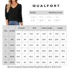 QUALFORT Women's 100% Cotton V-Neck Pullover Sweater, Long Sleeve Lightweight Sweater for Women, Soft Classic Solid Color Knit Sweater Top - Black