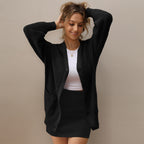 QUALFORT Women's 100% Cotton Cardigan Sweater, Oversized Long Sleeve Knit Button Front Cardigan with Pockets - Black