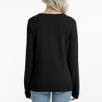 QUALFORT Women’s 100% Cotton Lightweight Button-Front Cardigan Sweater，crew neck Long Sleeve Knit - Black