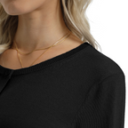 QUALFORT Women’s 100% Cotton Lightweight Button-Front Cardigan Sweater，crew neck Long Sleeve Knit - Black
