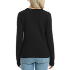 QUALFORT Sweaters for Women, Lightweight V Neck Long Sleeve Pullover Sweater, Soft Knit Women's Sweater Top - Black