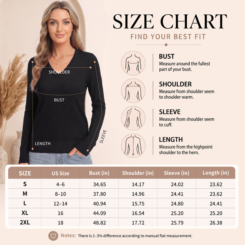 QUALFORT Sweaters for Women, Lightweight V Neck Long Sleeve Pullover Sweater, Soft Knit Women's Sweater Top - Black