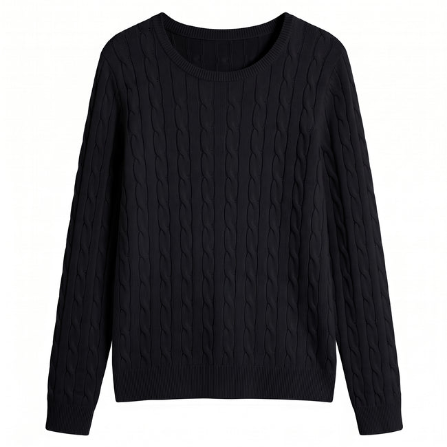 QUALFORT Women's 100% Cotton Cable Knit Sweater, Crew Neck Lightweight Pullover Sweater for Women, Long Sleeve Knit Top Main Image
