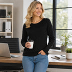 QUALFORT Women's 100% Cotton Cable Knit Sweater, Crew Neck Lightweight Pullover Sweater for Women, Long Sleeve Knit Top - Black