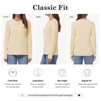 QUALFORT Women's Long Sleeve Shirts, 100% Cotton Crew Neck Long Sleeve T Shirt for Women, Soft Lightweight Casual Basic Cotton Top - Cream