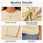 QUALFORT Women's Long Sleeve Shirts, 100% Cotton Crew Neck Long Sleeve T Shirt for Women, Soft Lightweight Casual Basic Cotton Top - Cream