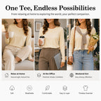 QUALFORT Women's Long Sleeve Shirts, 100% Cotton Crew Neck Long Sleeve T Shirt for Women, Soft Lightweight Casual Basic Cotton Top - Cream